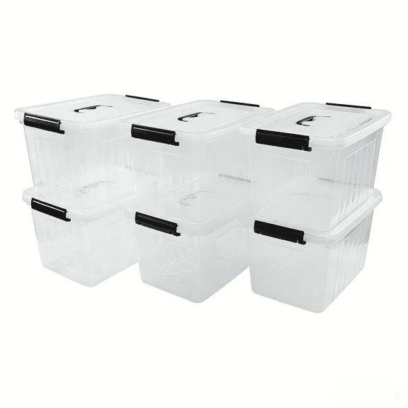 Tyminin 12 Quart Clear Storage Latch Box/Bin, Plastic Stackable Latching Box with Handle and Lid, Multi-Purpose, 6 Pack