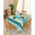 thumbnail image 4 of Boho Bohemian Stripes Floral Tablecloth Rectangle Round Table Cloth 60x60 Inch, Teal Green Aqua Indoor or Outdoor Tablecloth, Waterproof Polyester Table Cover for Party Holiday Picnic Decoration, 4 of 6