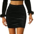 thumbnail image 1 of Falda de Terciopelo Allegra K para Fiestas de Mujer Bodycon Mini Fruncidas Negro S, 1 of 5