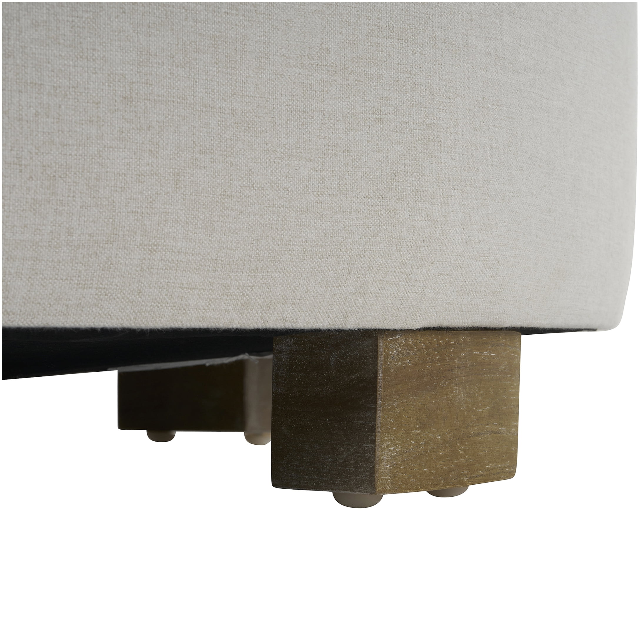 White Fabric Ottoman with Wooden Legs, Round Foot Rest Stool for Living Room, Bedroom Accent Seating