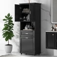 thumbnail image 2 of High Storage Cabinet with Built-in 4-Compartment Storage Shelf, Bathroom Cabinet with Removable Laundry Hamper, Door and Drawer, Cabinet with Storage for Bathroom, Black, 2 of 7