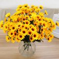 thumbnail image 3 of Cheers.US 4Bouquets/60Heads Artificial Sunflower Flowers Long Stem Silk Fake Sunflowers Decoration for Outdoor Home Wedding Birthday Party Single Bulk Yellow Decor(Dark Center), 3 of 7