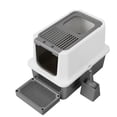 thumbnail image 1 of Caja de arena para gatos de acero inoxidable con tapa, inodoro extragrande, caja de arena de entrada superior con bordes aumentados, sin olor y fácil de instalar (gris oscuro, básico), 1 of 9