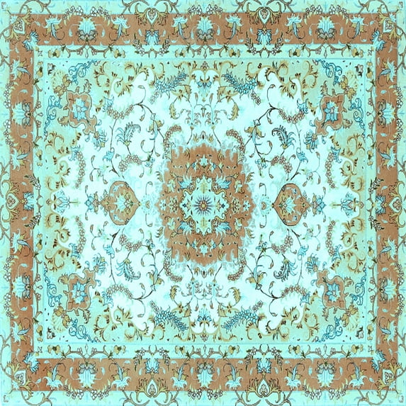 Ahgly Company Indoor Square Persian Light Blue Traditional Area Rugs, 7' Square