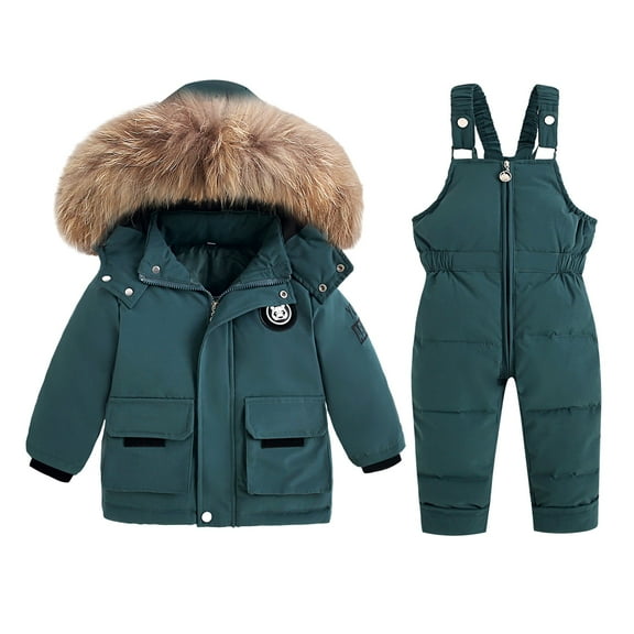 Usaibhir Boys Girls Two Piece Winter Clothes Warm Hooded Snowsuit Puffer Down Jacket with Snow Ski Bib Pants Warm Outwear