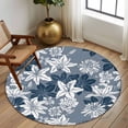 thumbnail image 2 of Round Area Rugs Collection 6 Ft, Blue White Flowers Non-Slip Residential Carpet, Country Vintage Botanical Floral Indoor Crawling Mats Runner Rugs for Living Room/Dining Room/Bedroom, 2 of 8
