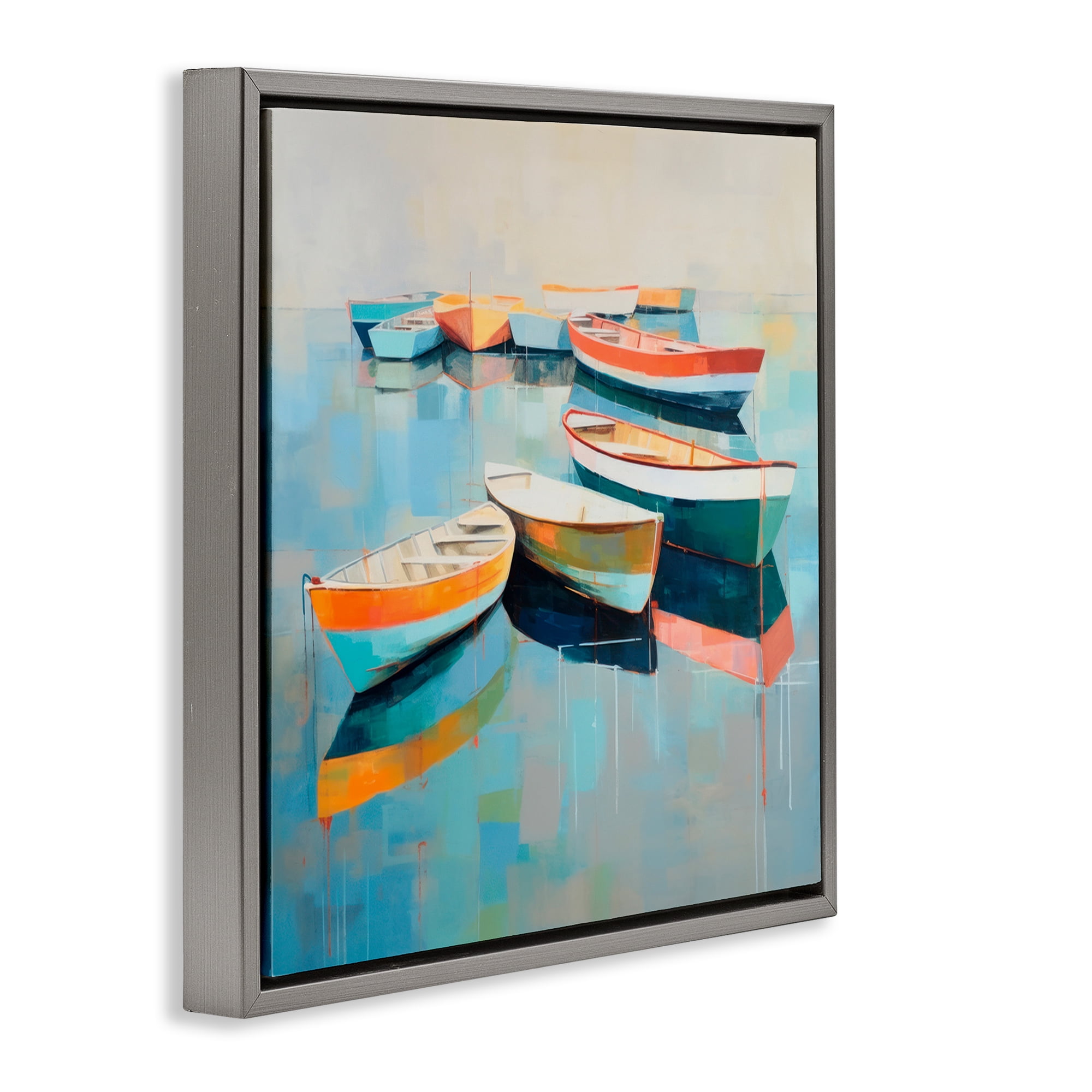 Stupell Industries Boats on Shoreline Transportation Painting Gray Floater Framed Canvas Art Print Wall Art, 25 x 25