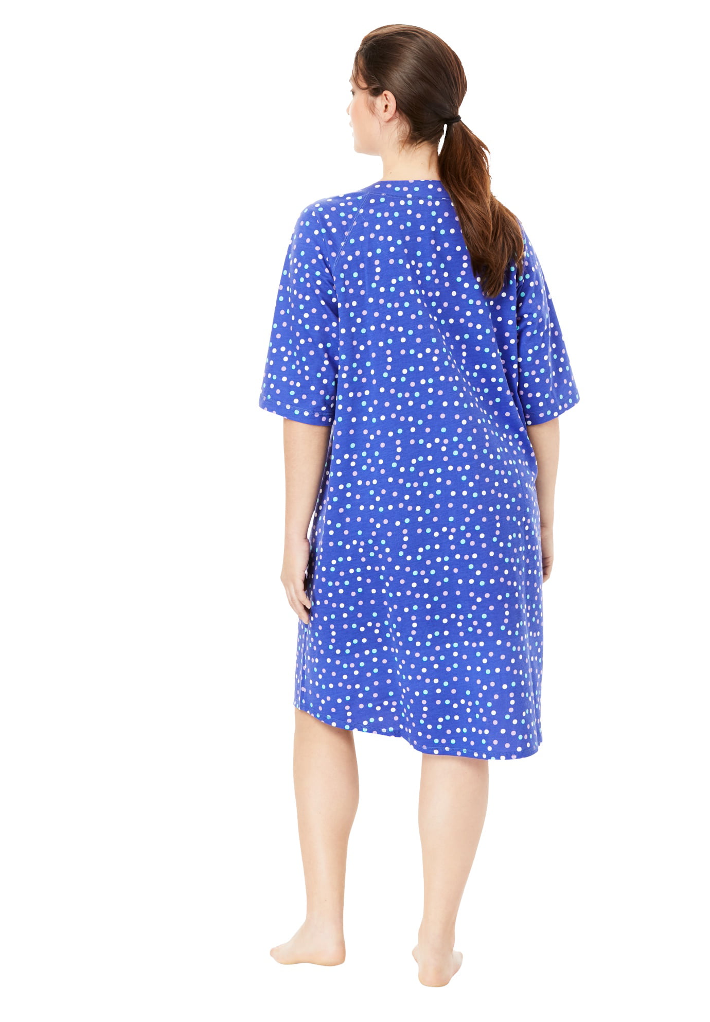 Ultra Blue Multi Dot Womens Plus Size Short French Terry Zip-Front Robe 1X Dreams & Co 