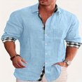 thumbnail image 1 of Mens Summer Casual Long Sleeve Cotton Linen Shirts Buttons Up Solid Plain Beach T Shirts, 1 of 2