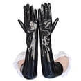 thumbnail image 5 of Ljudmp Womens Shiny Black Patent Leather Gloves Punk Style Elbow Long Gloves for Party Dance Club Costumes Black 2Pairs, 5 of 6