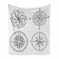 thumbnail image 1 of Compass Soft Flannel Fleece Throw Blanket, Seafaring Design Windroses in Black and White Sailing Away Journey Themed, Cozy Plush for Indoor and Outdoor Use, 50" x 70", Black and White, by Ambesonne, 1 of 6