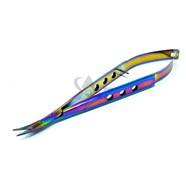 Multi Rainbow Color Spring Action Self Retracting Scissors 5.5" Curved, Stainless Steel
