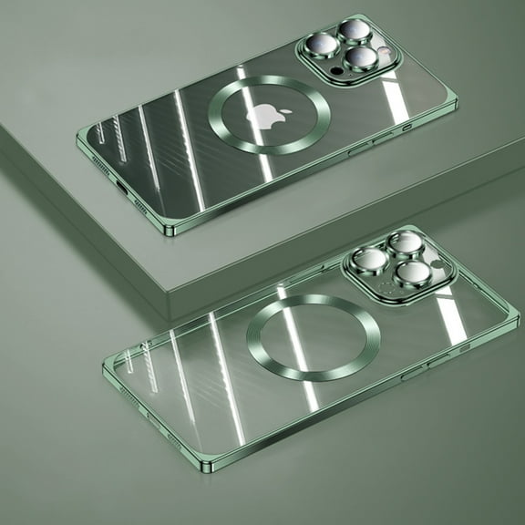 Magnetic Clear Case for iPhone 12, Lens Protector Dustproof Net Cover Compatible with MagSafe Wireless Charging, Rugged PC Shockproof Non-Yellowing Case for iPhone 12, Darkgreen