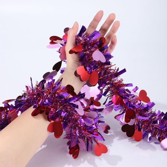 Valentines Day Garland 10FT/16.4FT/33FT/50FT Valentines Day Decor Red Heart Tinsel Garland Metallic Glitter Hanging Garland Valentines Decorations for Home Mantel Indoor Outdoor Wedding Galentines Pa