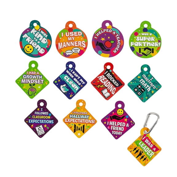 Fun Express Brag Tag Backpack Clip Keychains - 12 Pieces