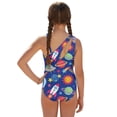 thumbnail image 2 of POLERO Girls' One-Piece Swimsuit with Mesh Cover Up Skirt - Fun Outer Space Rocket & Planet Print - Quick Dry, Adjustable Straps for Beach & Pool Vacation (7-18 Years), 2 of 10