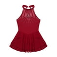 thumbnail image 3 of Yeahdor Girls Sparkly Rhinestones Ballet Dance Costume Mesh Splice Figure Ice Skating Dress Gymnastics Leotard Dance Dress Burgundy 14, 3 of 7