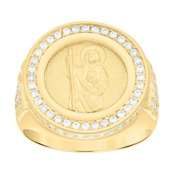 10kt Real Yellow Gold Mens Cubic-Zirconia Saint Jude Religious Ring