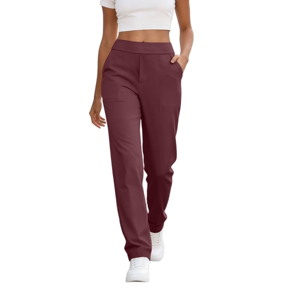 cocolona Womens Summer Casual Stretch Yoga Pants Elastic Waist Straight Workout Outdoor Gym Running Pants with Pockets