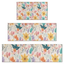 Pioneer Flower Floral Print Pattern Kitchen Rugs Sets Of 3,Kitchen Runner Rugs Non Skid Washable,Decorative Kitchen Floor Mats for Kitchen,Sink,Laundry,17"x30"  17"x47"   17"x59"