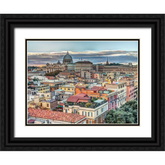 Frank, Assaf 18x15 Black Ornate Wood Framed with Double Matting Museum Art Print Titled - Vatican city and St. Peters Basilica, Rome, Italy