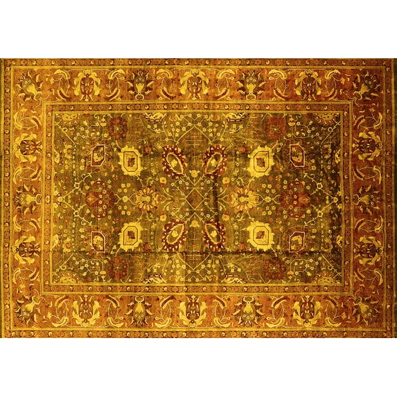 Ahgly Company Machine Washable Indoor Rectangle Oriental Yellow Industrial Area Rugs, 7' x 9'