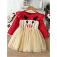 thumbnail image 2 of Bagilaanoe Toddler Baby Girl Christmas Dress Cartoon Deer Print Long Sleeve A-line Princess Dresses 1T 2T 3T 4T 5T 6T Kid Fall Patchwork Tulle Skirt, 2 of 9