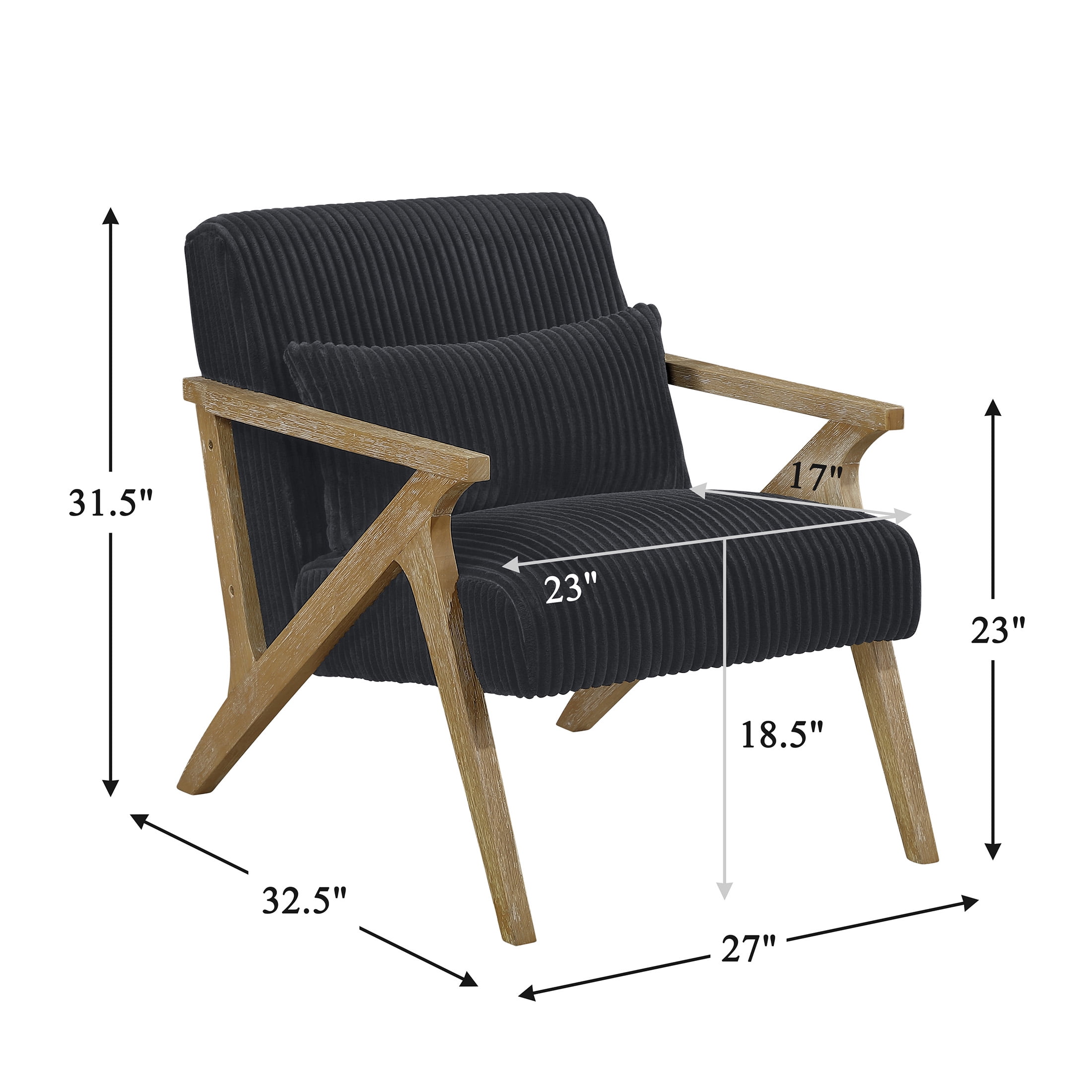 OakvillePark Papyrus Solid Rubberwood Frame Corduroy Accent Chair, Black