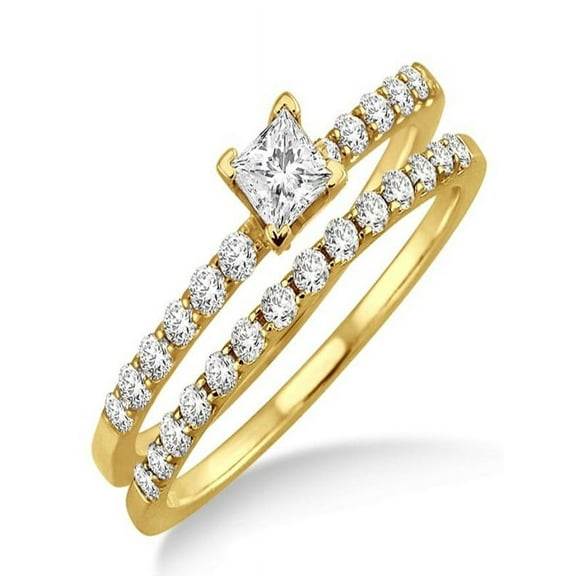 0.50 Carat Bridal Set with Princess Cut Diamond in 10k Yellow Gold