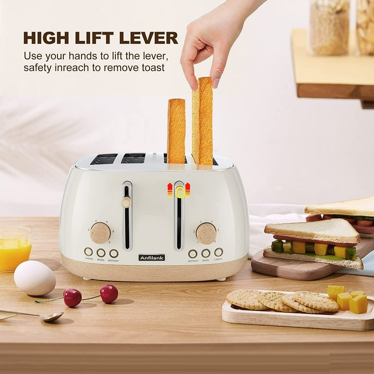 Anfilank 4 Slice Retro Stainless Steel Toaster Extra Wide Slots Bagel Defrost Cancel Function Cream Colour Walmart