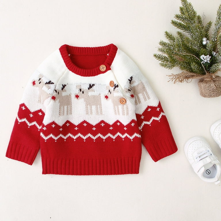 Baby Christmas Sweater Toddler Long Sleeve Reindeer Pattern Ugly Pullover 0 18M Walmart