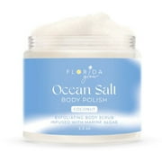 Florida Glow Sea Salt Deep-Cleansing Face & Body Scrub Polish Infused with Marine Algae | Coconut Oil Exfoliating Face and Body Scrub Exfoliator | Coconut Scent - 3.3oz