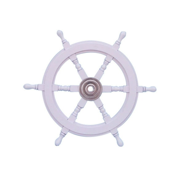 Handcrafted Model Ships Deluxe Class White Wood and Chrome Decorative Ship Steering Wheel 24" - Nautical Decorating