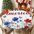 thumbnail image 5 of Round Tablecloth Patriotic 4th of July Elastic Edge Fitted Red Blue Floral Memorial Day Plastic Table Cover,Waterproof Oil Proof for Dinner,Outdoor, Picnic, 55"- 60" DIA Tables God Bless America, 5 of 9