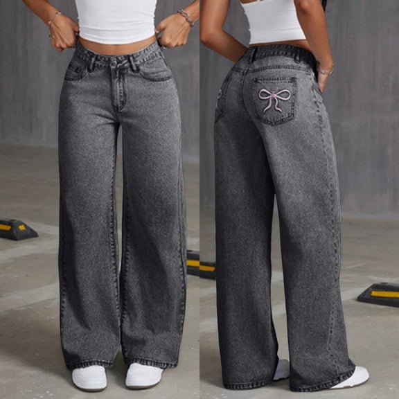 Clothes for Teen Girls Girls Wide Leg Jeans Denim Elastic Wasit Baggy Ripped Distressed Pants