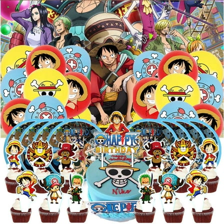 One Piece Party Supplies Birthday Plates Balloons Decorations Cake Topper Tableware Banner Backdrop Decor