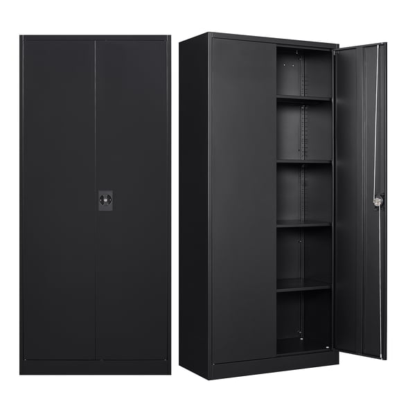 Fesbos Metal Storage Cabinet, 72" Locking Tool Steel Garage Cabinet with 2 Doors and 4 Adjustable Shelves, Utility Metal Filing Cabinet with Lock for Home Office, Garage, Kitchen