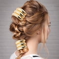 thumbnail image 3 of Corbata Geométrica para El Pelo Con Cola Caballo Doble Metal Mujeres Y Niñas (3 Dorados), 3 of 9