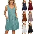thumbnail image 2 of Summer Dresses for Women 2024 Solid Color Sleeveless Button Pocket Round Neck Dresses, 2 of 5