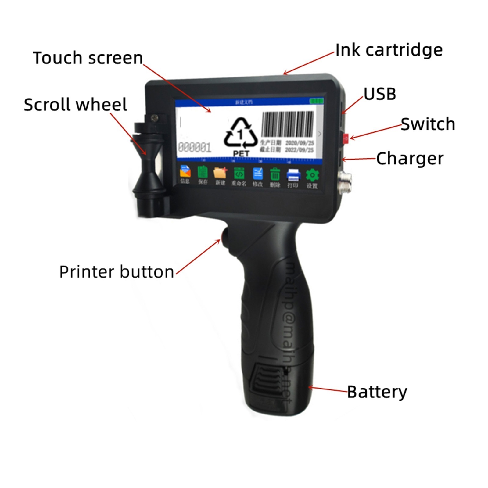 Handheld Inkjet Printer Industrial English Production Date Number Logo Expiry Date Label Plastic Carton 12.7mm Jet Printer ,Fast Printing