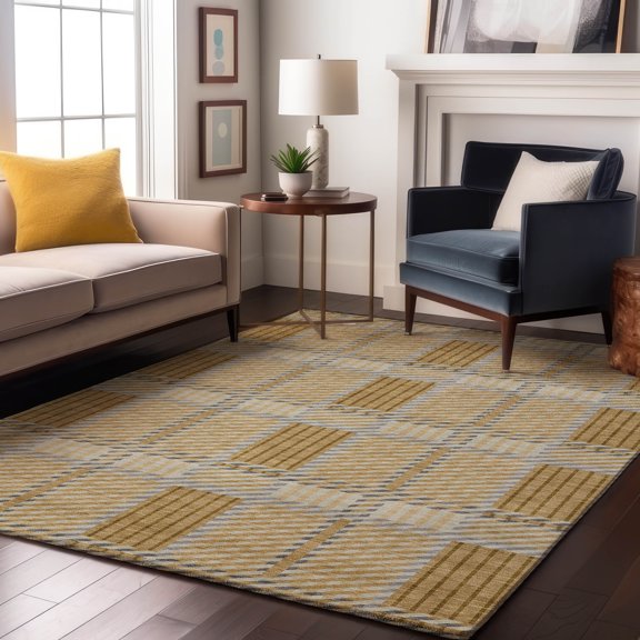 Addison Rugs Mayfield Premium Machine Washable Transitional Plaid Gold Rectangle Rug, 5' x 7'6"
