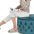 thumbnail image 4 of Velvet Round Storage Ottoman, Button Tufted Footrest Stool Bench Coffee Table for Living Room(Dark Teal), 4 of 8