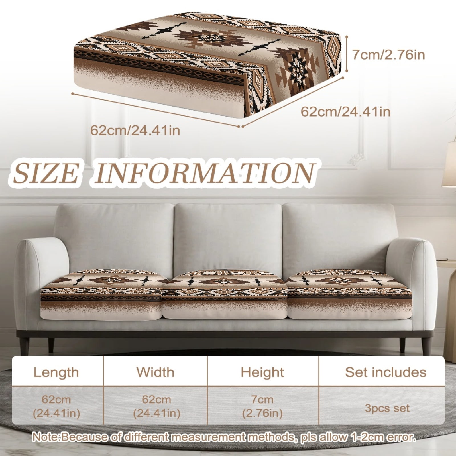 COEQINE 3-Piece Stretch Sofa Cover Removable Sectional Sofa Slipcover Machine Washable Couch Cushion Slipcover Non-Slip Armchair Couch Cover Furniture Decor, Southwest American Tribal Brown Khaki