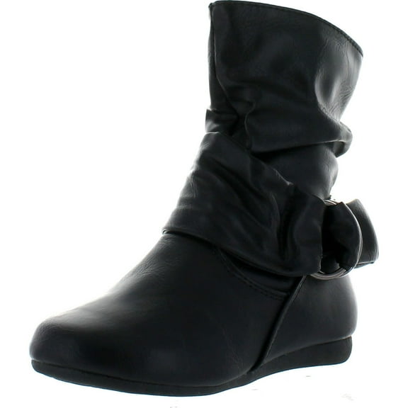 LINK SELENA-68K Children Girl's Comfort Ring Deco Flat High Top Ankle Booties, Black, 3