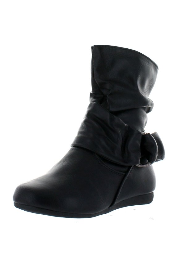 SELENA-68K Children Girl's Comfort Ring Deco Flat High Top Ankle Booties, Black, 4