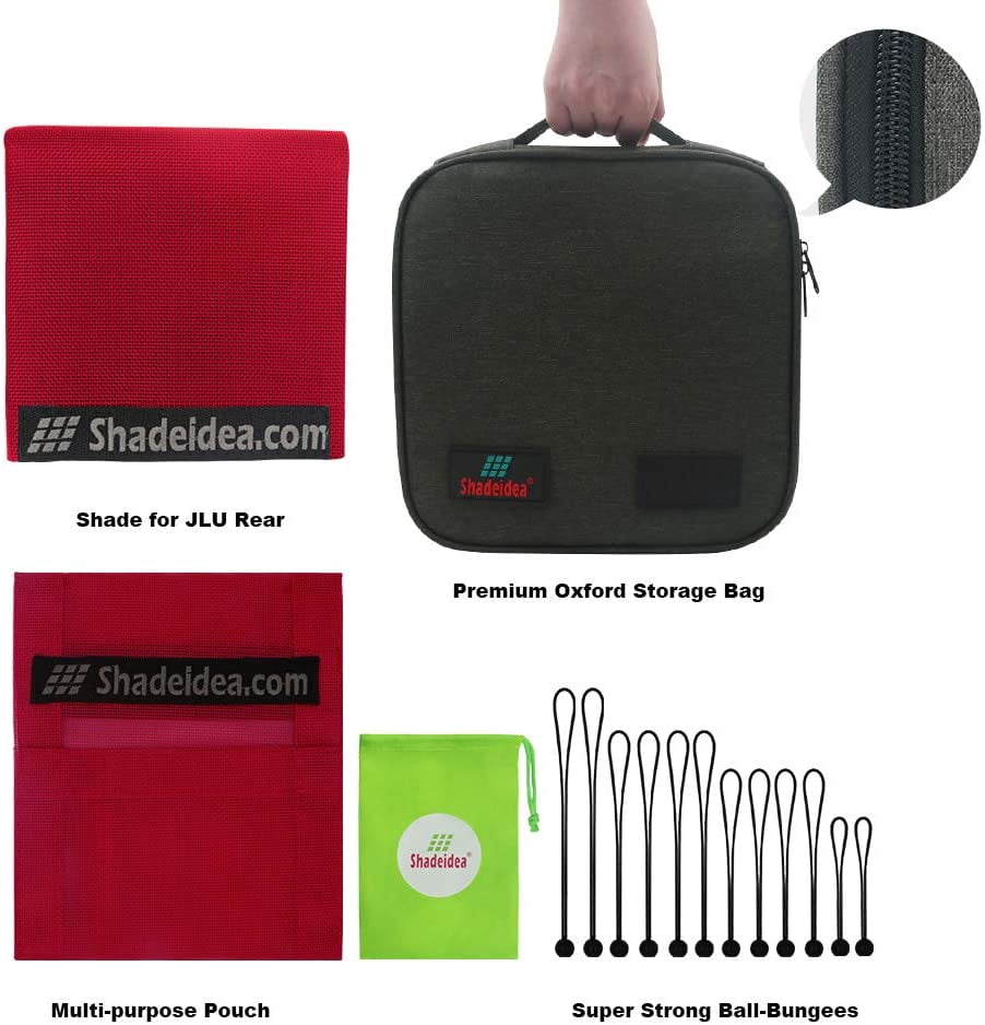 Shadeidea Jeep Wrangler Sunshade JL 4 Door Top Sunshade, JLU ( 2018 - Current) Rear - Cherry Red Mesh Screen Cover, UV Blocker with GrabBag Pouch - 10 Years Warranty