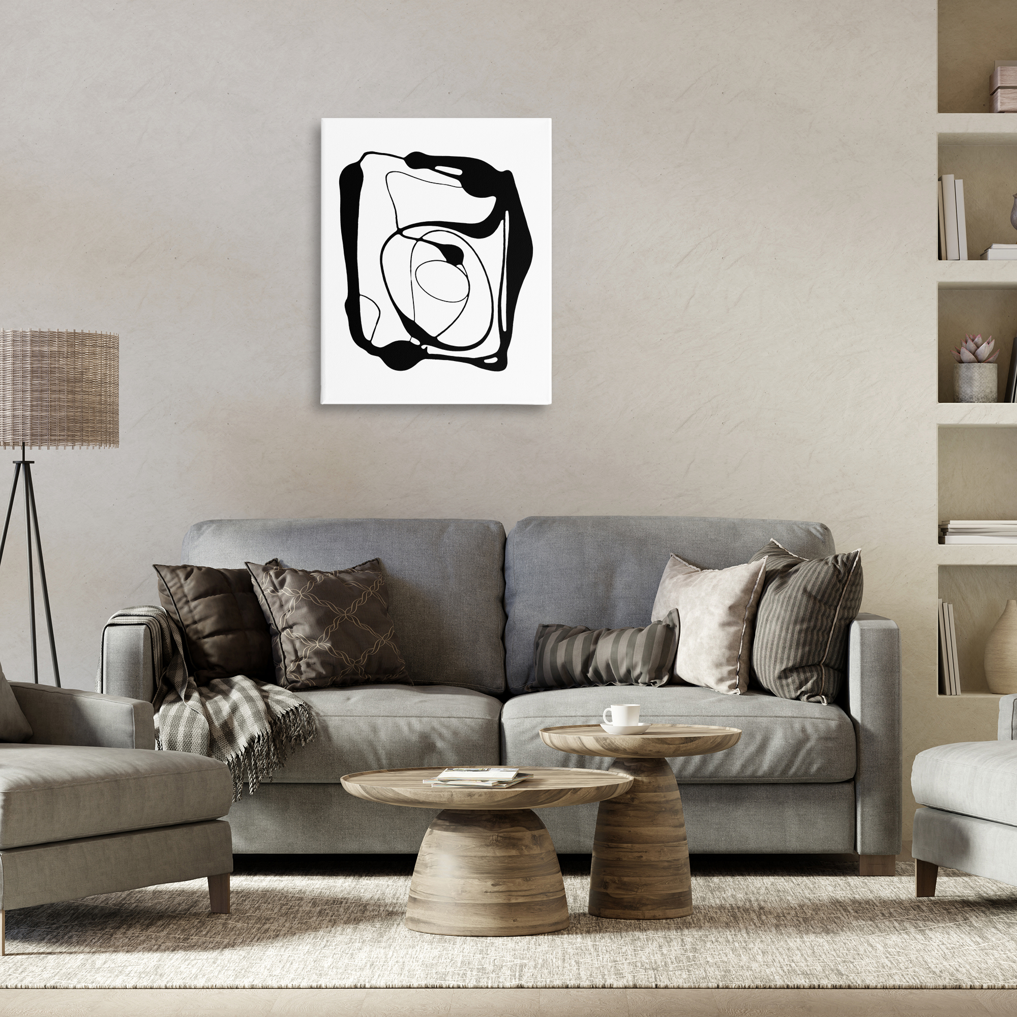 Stupell Industries Black Swirled Figure Abstract Painting Gallery Wrapped Canvas Art Print Wall Art, 24 x 30