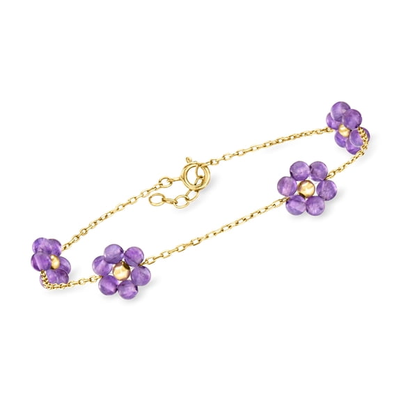 Pure Collection by Ross-Simons 5.00 ct. t.w. Amethyst Flower Station Bracelet in 14kt Yellow Gold, Women's, Adult
