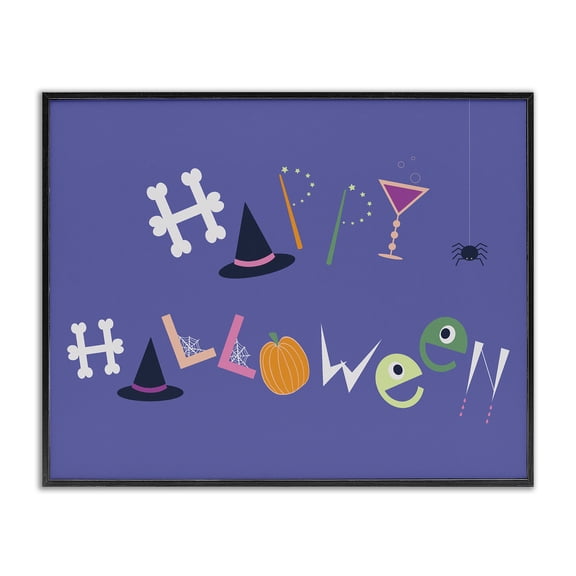 Stupell Industries Cottage Eclectic Happy Halloween Black Framed Giclee Art, 14 x 11, by Sazerelli Designs