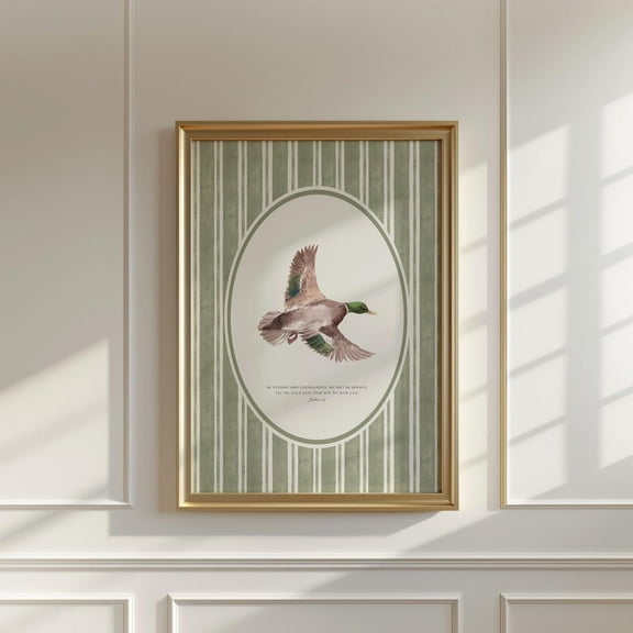 Modroom Be Strong And Courageous Bible Verse Wall Art Striped Vintage Scripture Print Mallard Duck Room Decor Christian Boy Nursery Hunting Poster Wall Art, Modern Wall Decor, 8x12 UNFRAMED